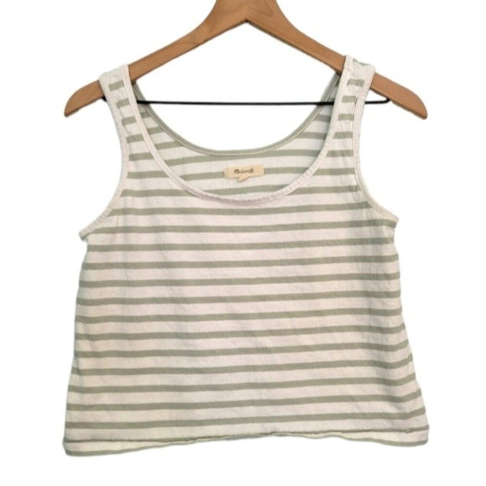 Madewell White & Green Crop Tank Top Size Small